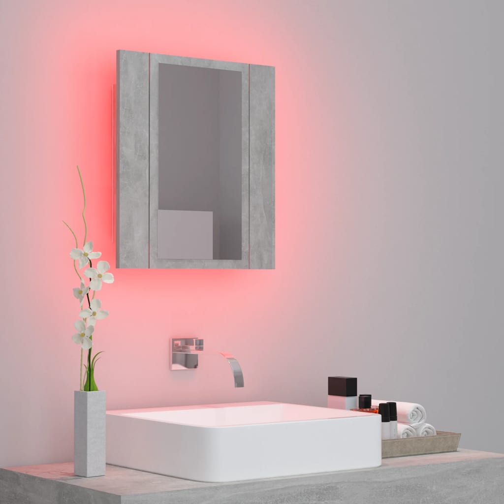 Led-Speilskap Til Baderom Betonggrå 40X12X45 Cm Akryl