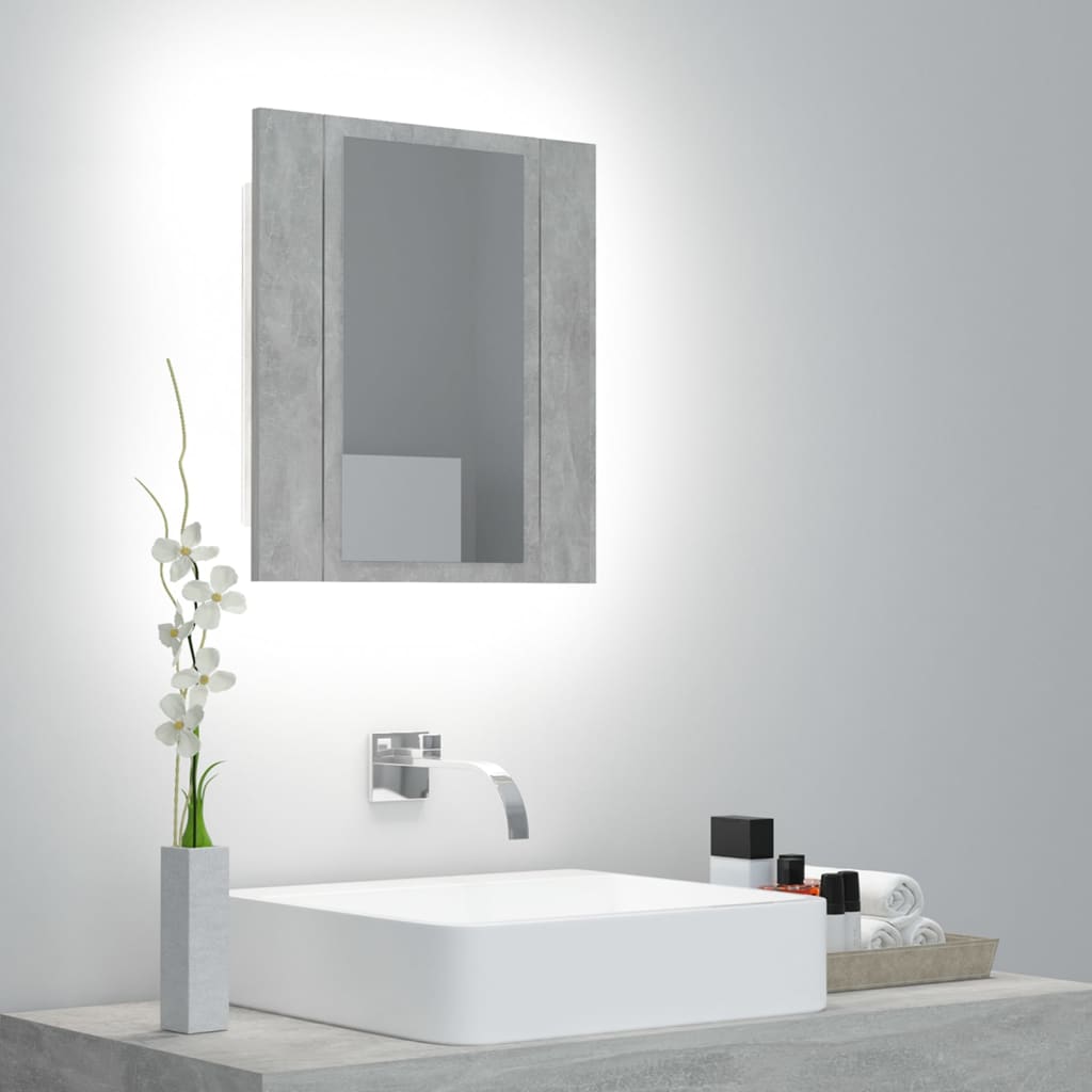 Led-Speilskap Til Baderom Betonggrå 40X12X45 Cm Akryl