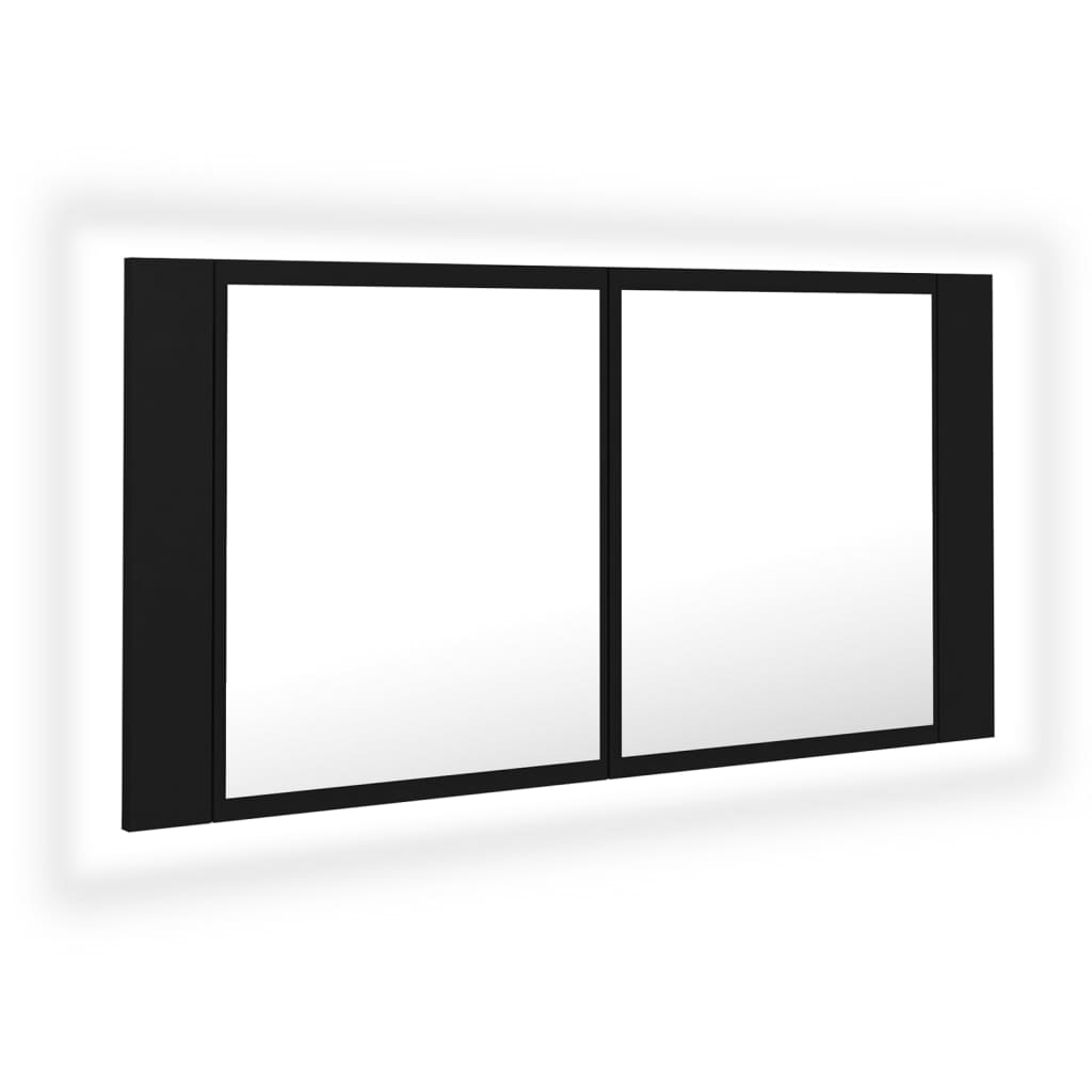 Led-Speilskap Til Baderom Svart 90X12X45 Cma Kryl