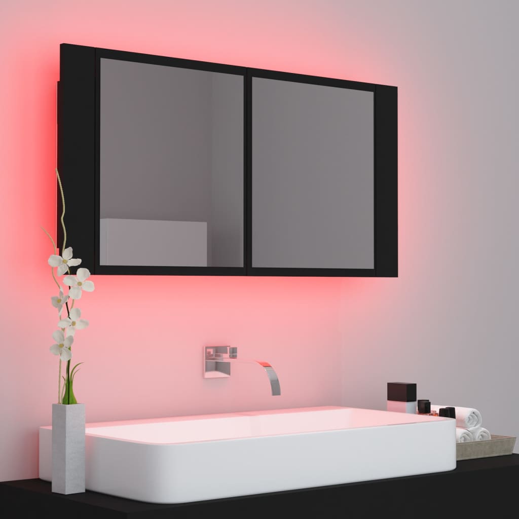 Led-Speilskap Til Baderom Svart 90X12X45 Cma Kryl