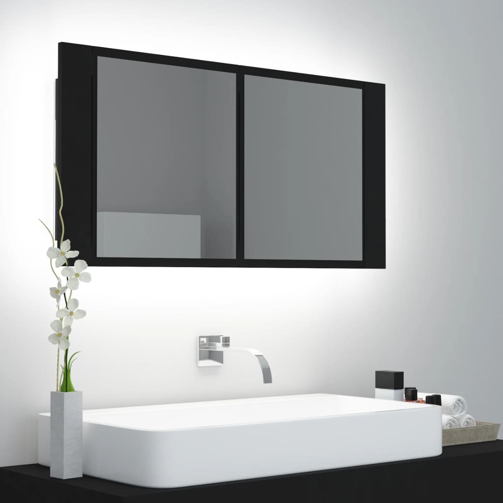 Led-Speilskap Til Baderom Svart 90X12X45 Cma Kryl