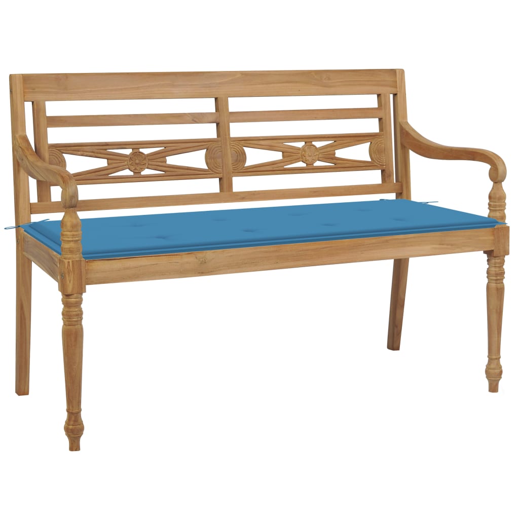 Batavia Benk Med Blå Pute 120 Cm Heltre Teak