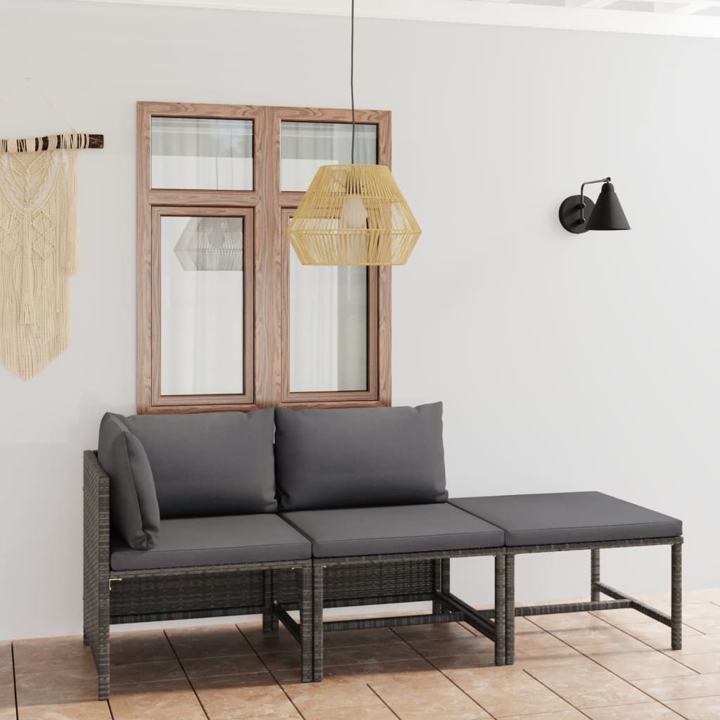 Hagesofagruppe Med Puter 3 Deler Polyrotting Grå