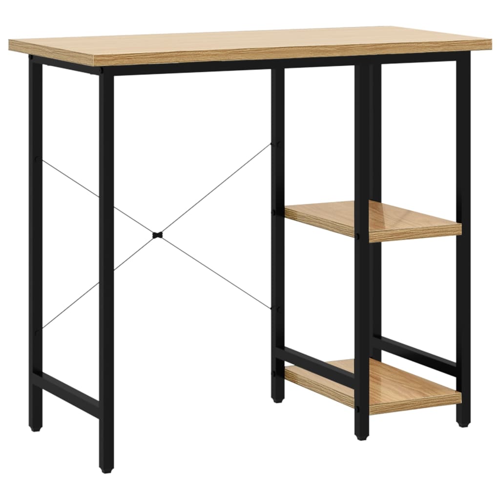 Pc-Bord Svart Og Lys Eik 80X40X72 Cm Mdf Og Metall