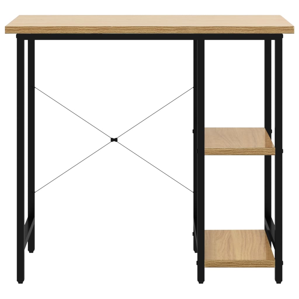 Pc-Bord Svart Og Lys Eik 80X40X72 Cm Mdf Og Metall