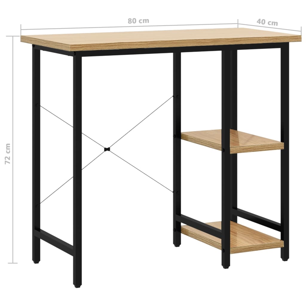 Pc-Bord Svart Og Lys Eik 80X40X72 Cm Mdf Og Metall