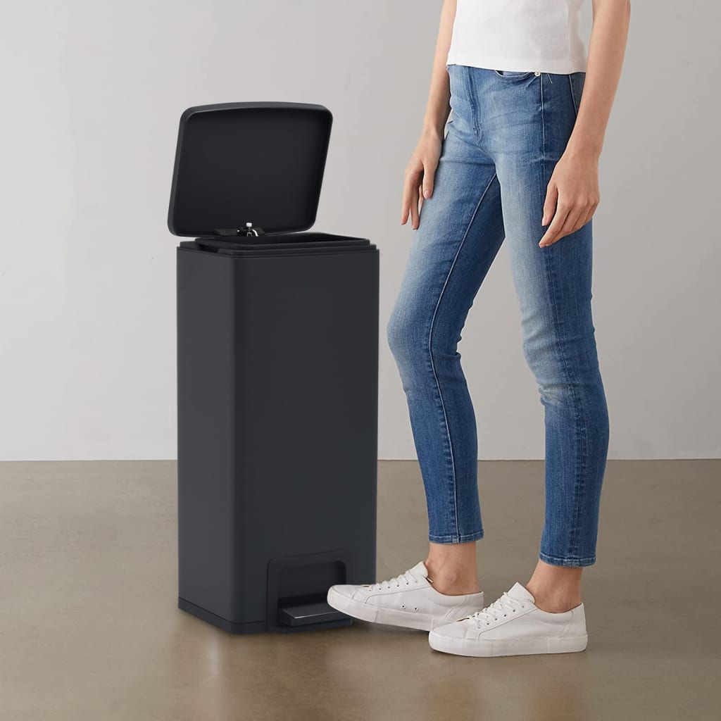 Søppelkasse Pedal Anti-Fingeravtrykk 30L Svart Rustfritt Stål