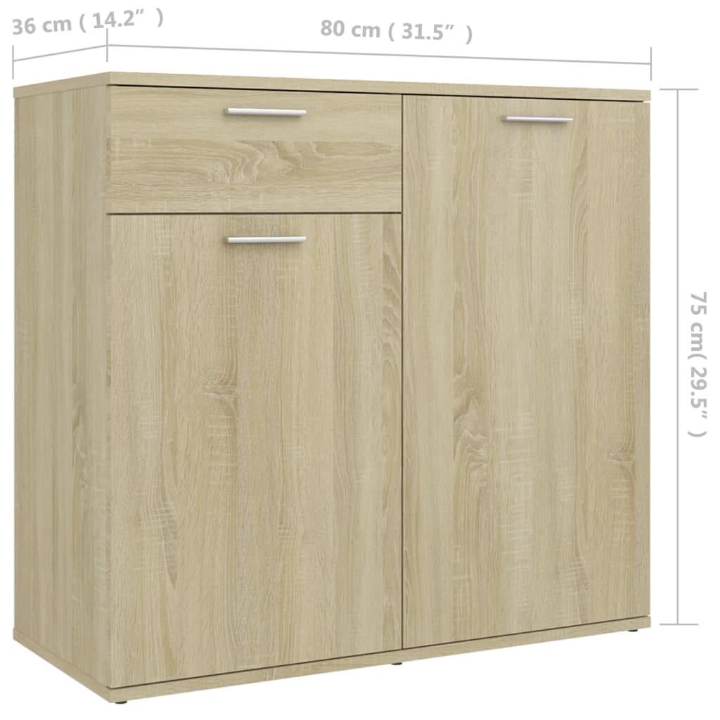 Skjenk Sonoma Eik 80X36X75 Cm Konstruert Tre