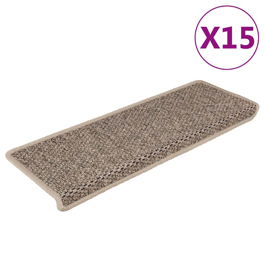 Selvklebende Trappematter Sisal 15 Stk 65X21X4 Cm Mørk Beige
