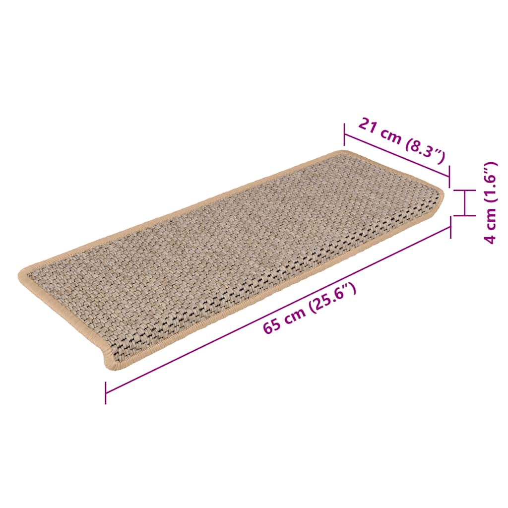 Selvklebende Trappematter Sisal-Utseende 15 Stk 65X21X4Cm Beige