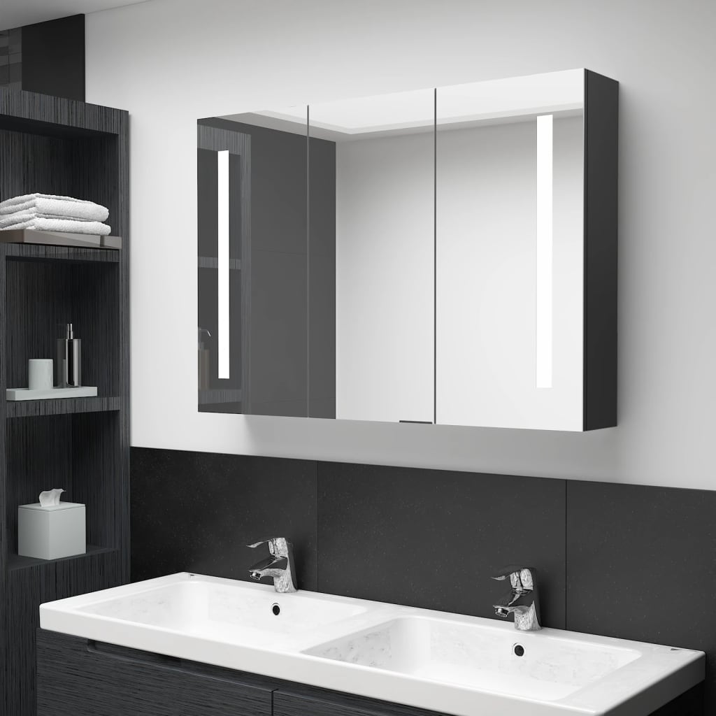 Led-Speilskap Til Bad 89X14X62 Cm Skinnende Svart