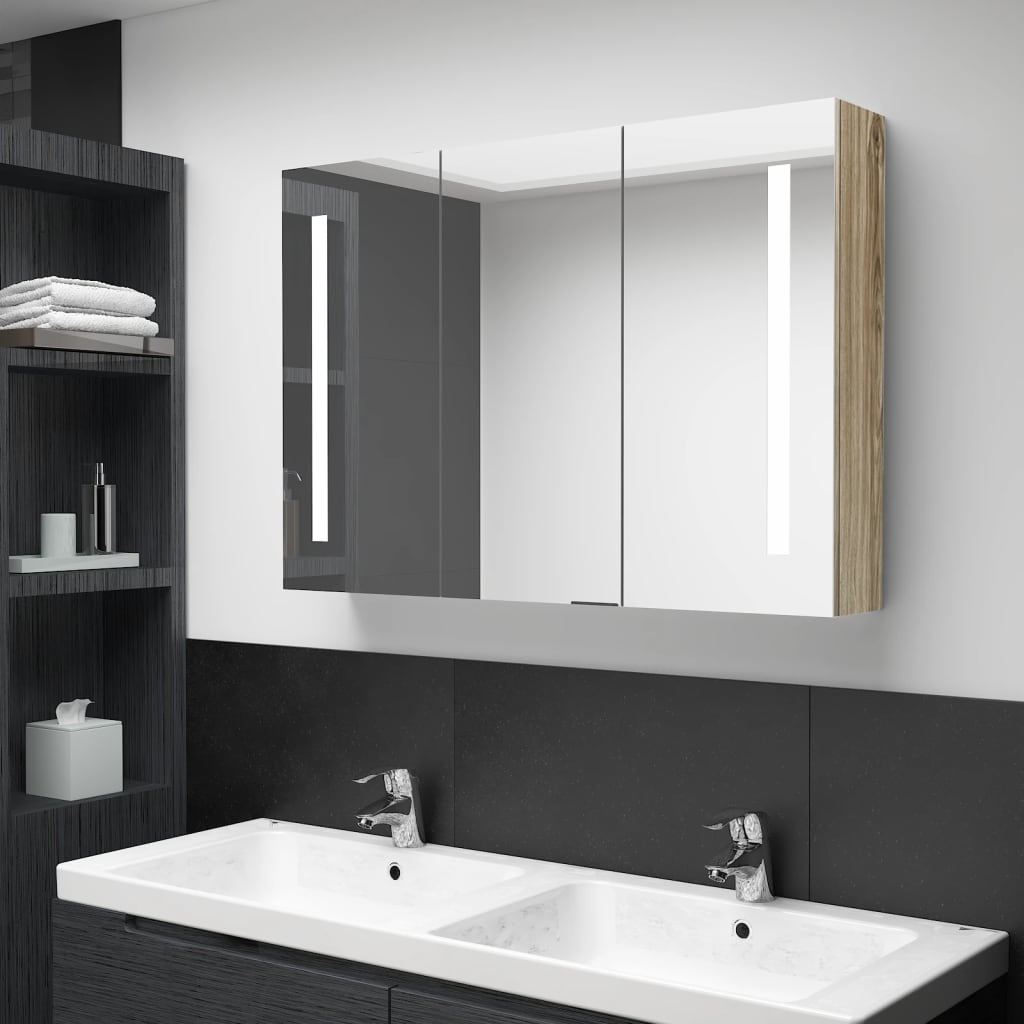 Led-Speilskap Til Bad 89X14X62 Cm Eik