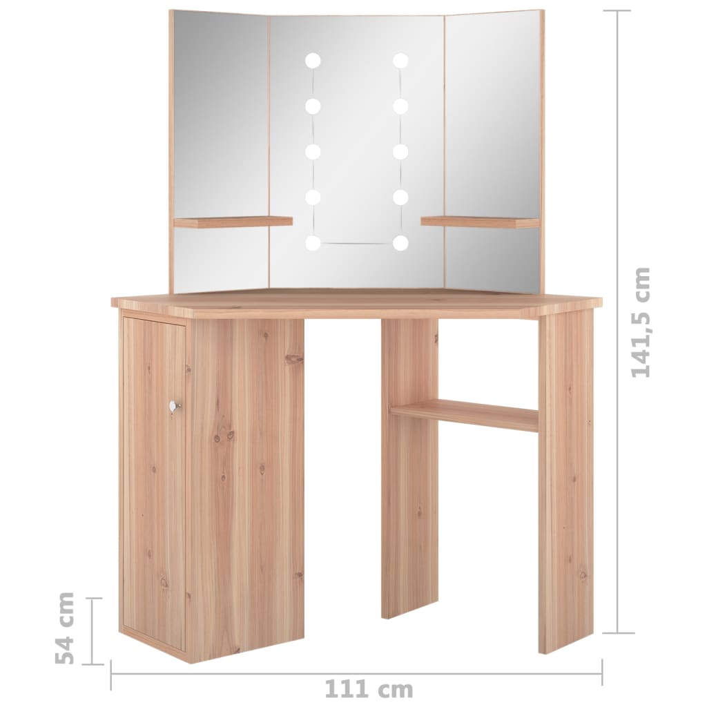 Hjørnemontert Sminkebord Med Led Eik 111X54X141,5 Cm