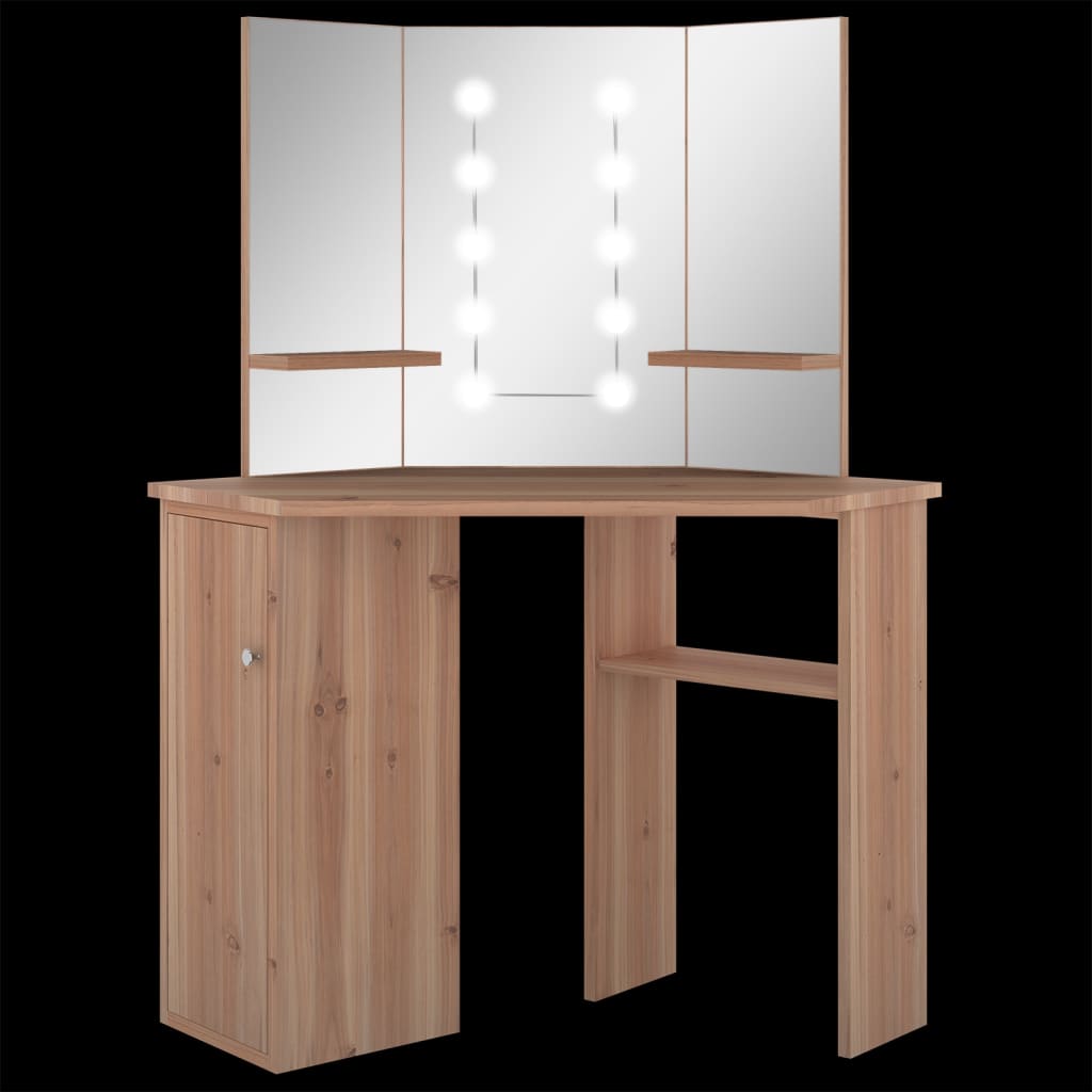 Hjørnemontert Sminkebord Med Led Eik 111X54X141,5 Cm