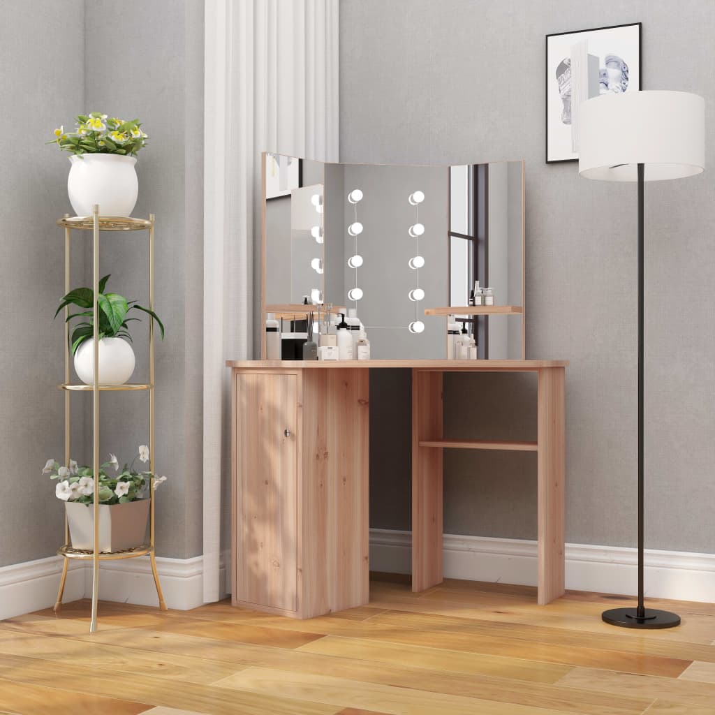 Hjørnemontert Sminkebord Med Led Eik 111X54X141,5 Cm