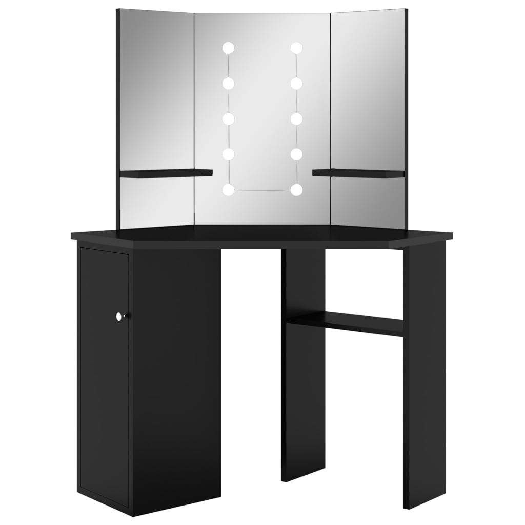 Hjørnemontert Sminkebord Med Led Svart 111X54X141,5 Cm
