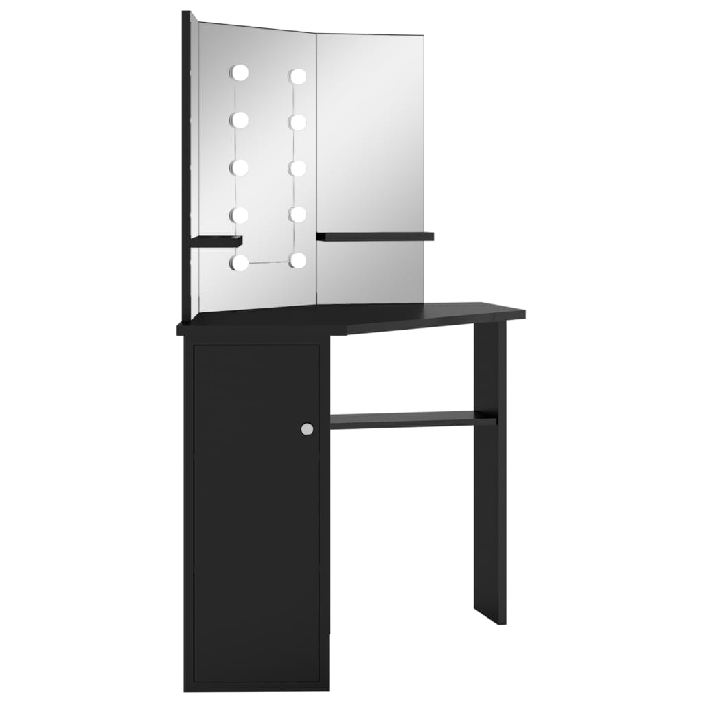 Hjørnemontert Sminkebord Med Led Svart 111X54X141,5 Cm