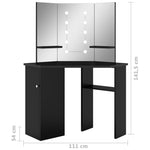 Hjørnemontert Sminkebord Med Led Svart 111X54X141,5 Cm