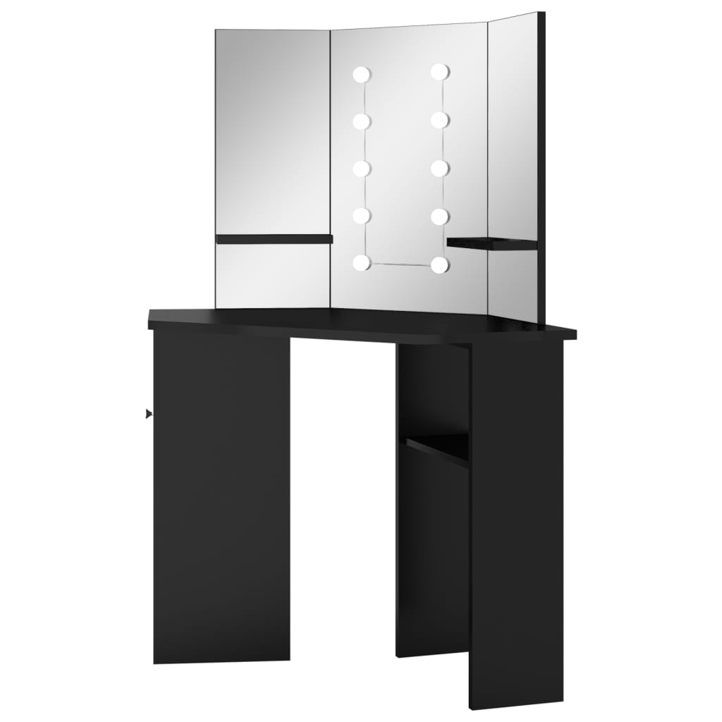 Hjørnemontert Sminkebord Med Led Svart 111X54X141,5 Cm