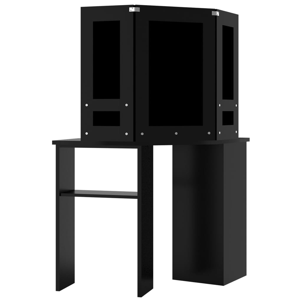 Hjørnemontert Sminkebord Med Led Svart 111X54X141,5 Cm