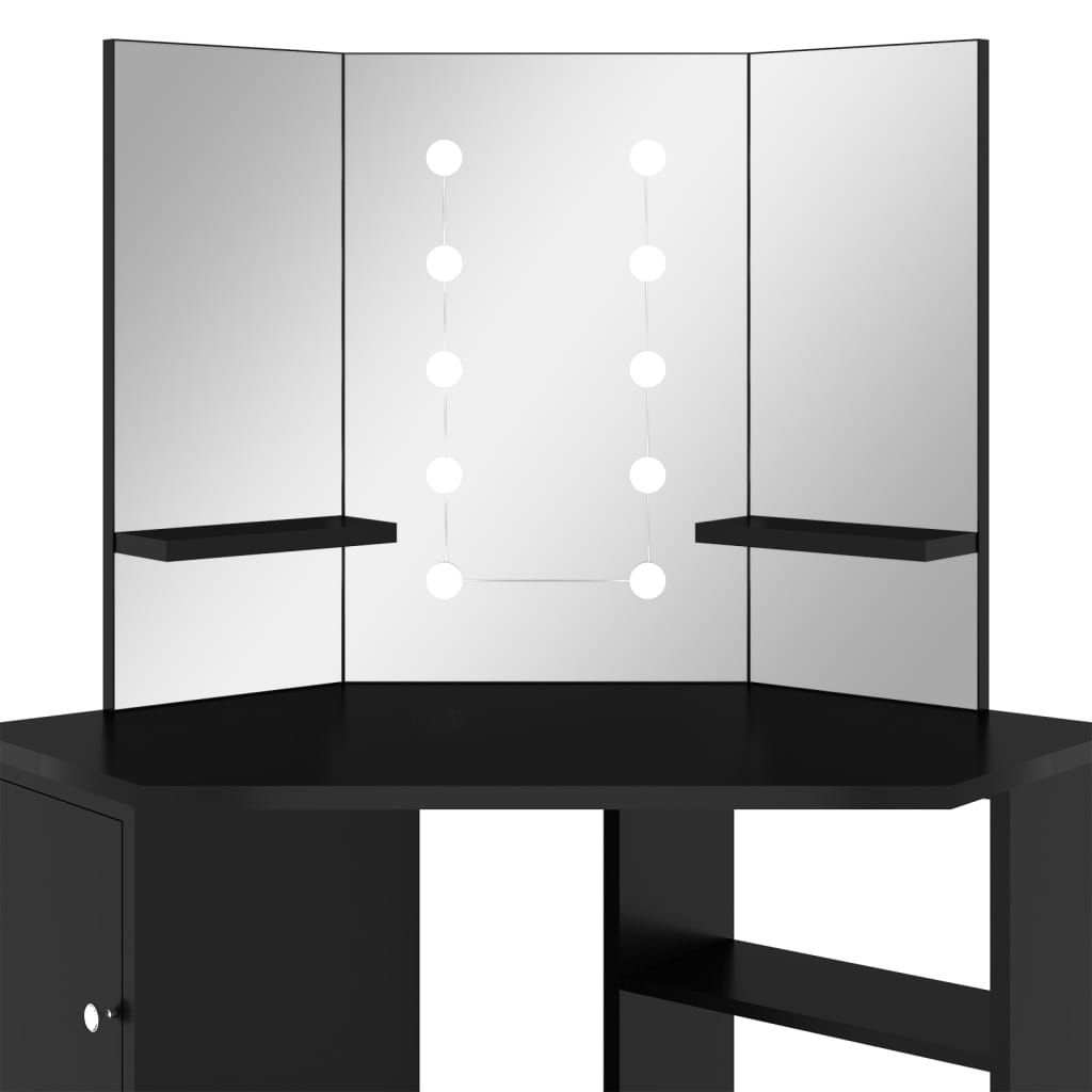 Hjørnemontert Sminkebord Med Led Svart 111X54X141,5 Cm