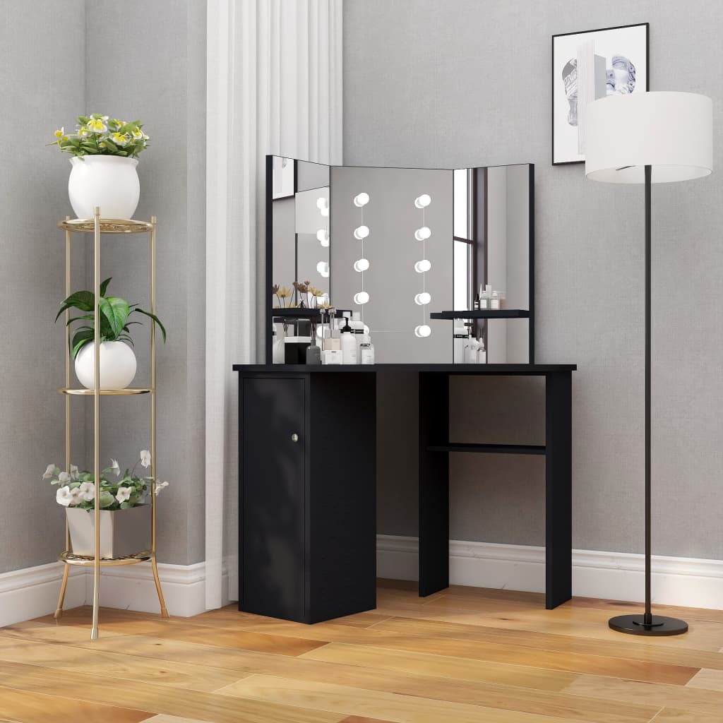 Hjørnemontert Sminkebord Med Led Svart 111X54X141,5 Cm