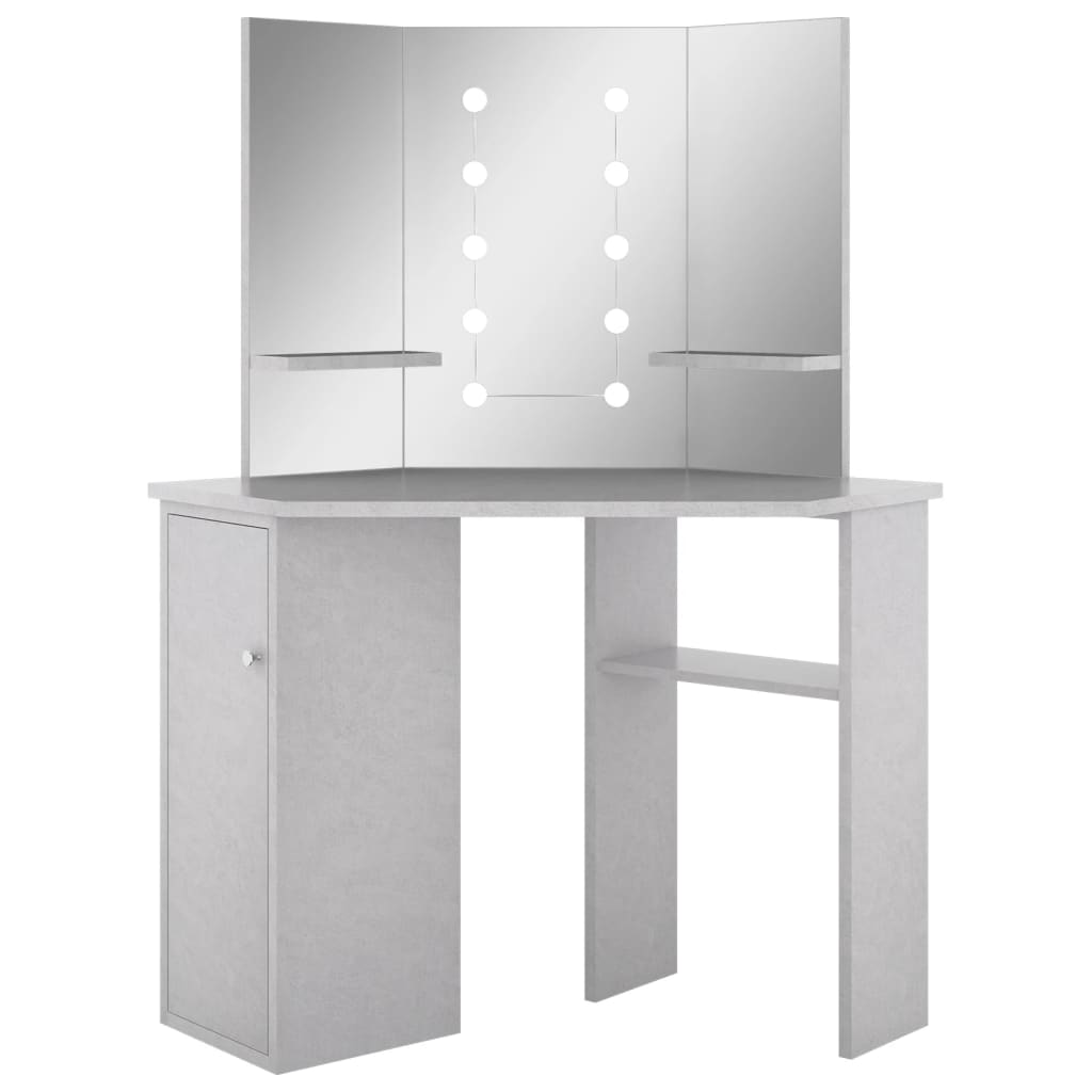 Hjørnemontert Sminkebord Med Led Betonggrå 111X54X141,5 Cm