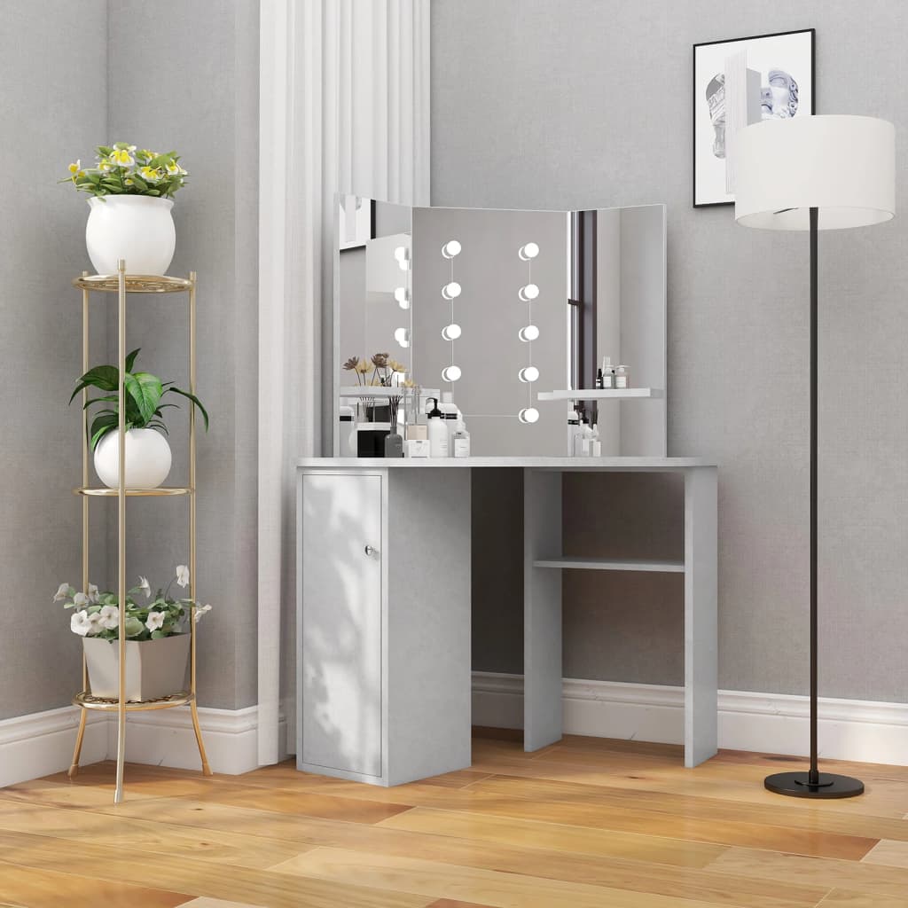 Hjørnemontert Sminkebord Med Led Betonggrå 111X54X141,5 Cm