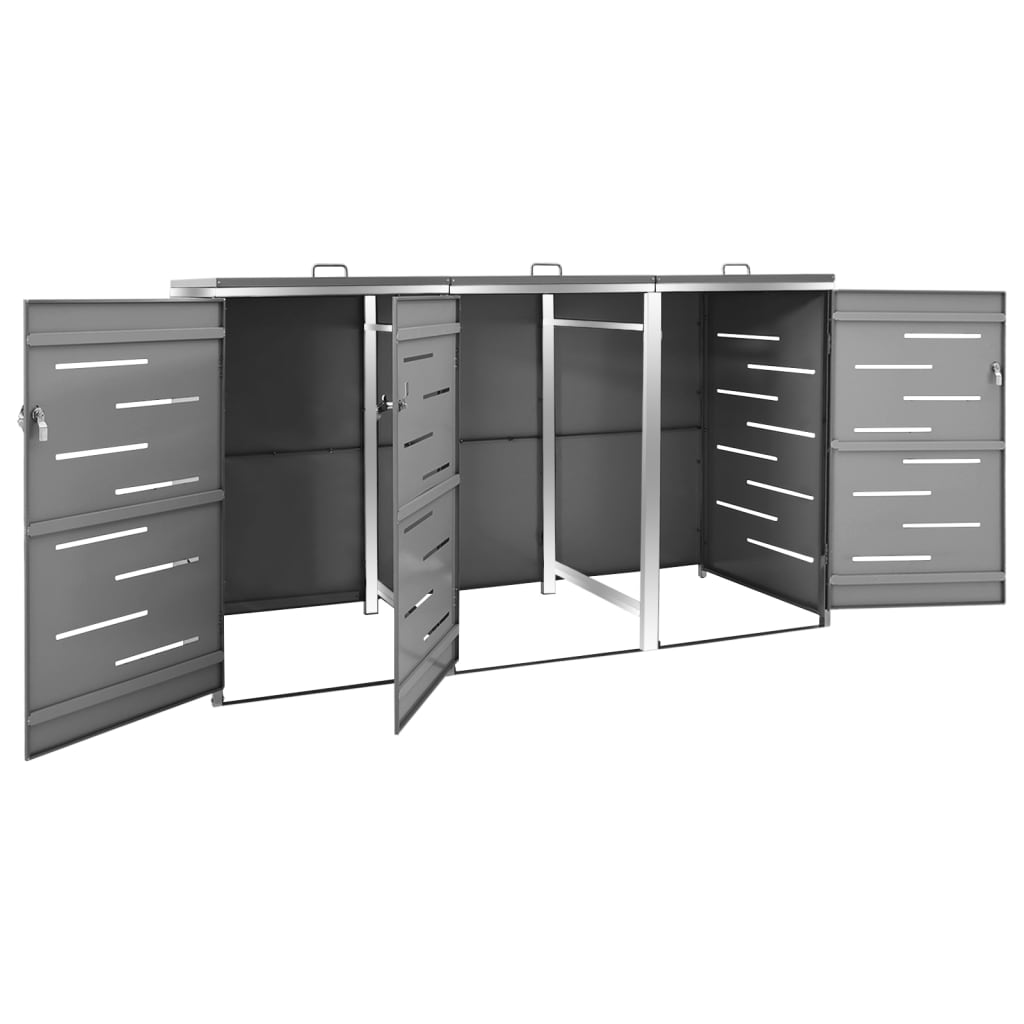 Søppeldunkskur Trippelt 207X77,5X112,5 Cm Rustfritt Stål