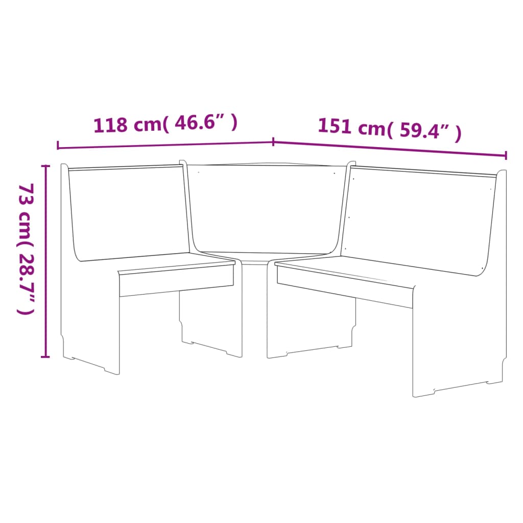 Hjørnebenk Reine 151 Cm Heltre Furu Hvit