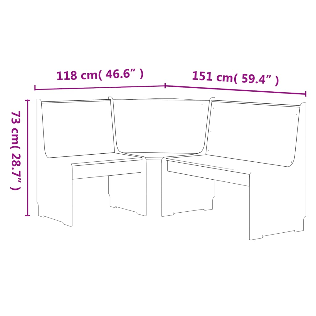 Hjørnebenk Reine 151 Cm Heltre Furu Honningbrun Og Hvit