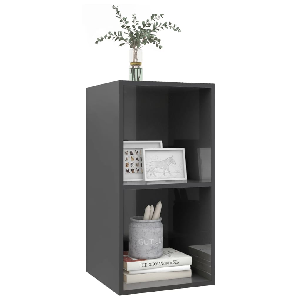 Vegghengt Tv-Benk Høyglans Grå 37X37X72 Cm Konstruert Tre