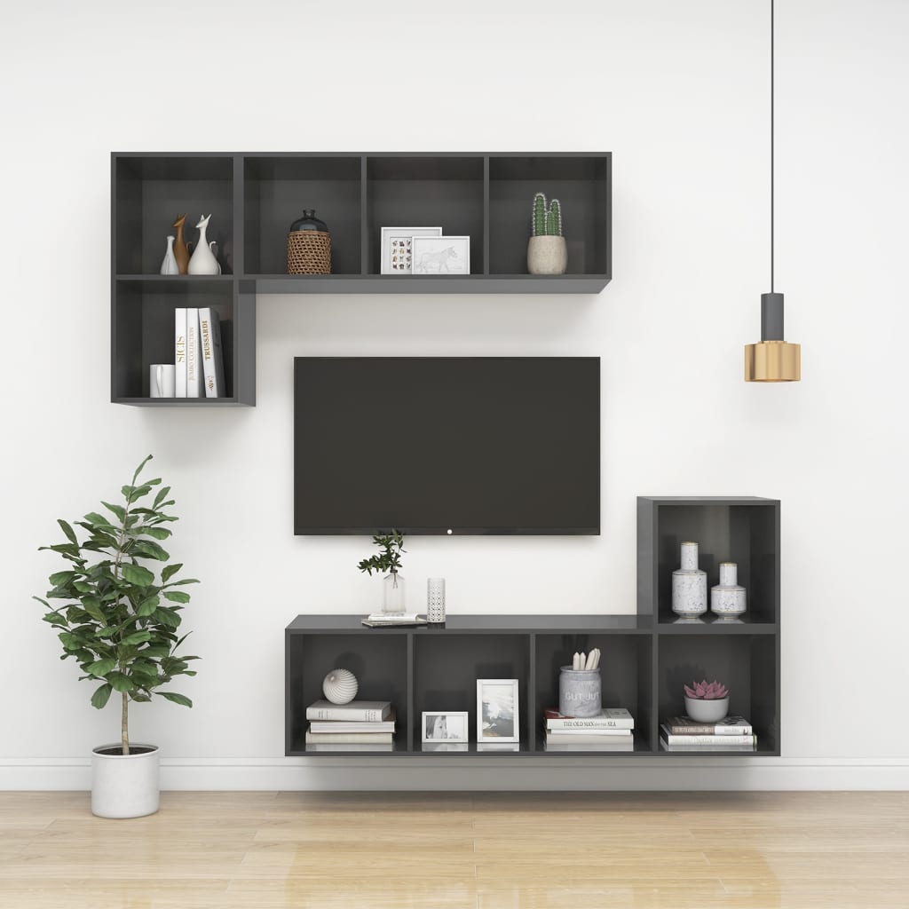 Vegghengt Tv-Benk Høyglans Grå 37X37X72 Cm Konstruert Tre