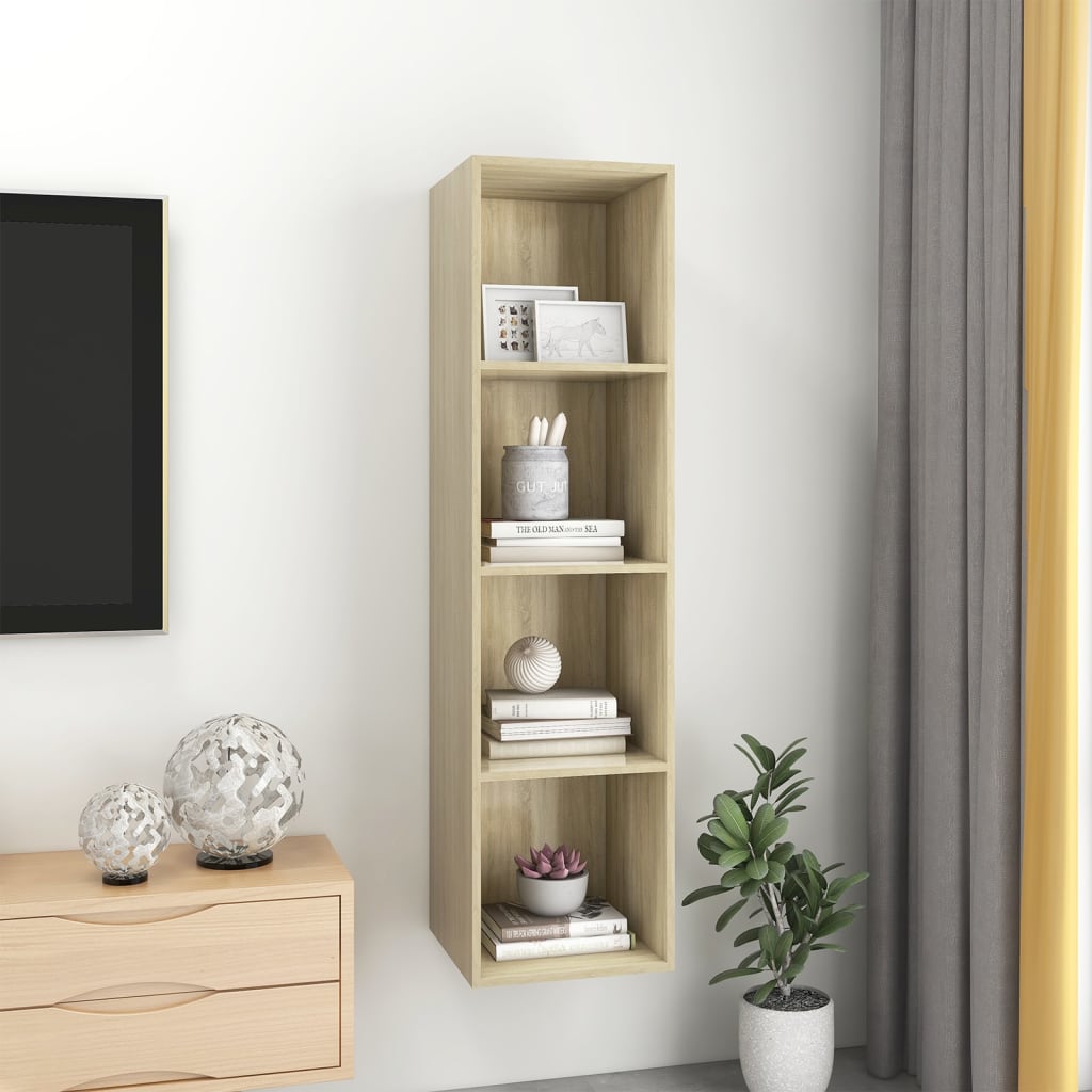 Vegghengt Tv-Benk Sonoma Eik 37X37X142,5 Cm Konstruert Tre