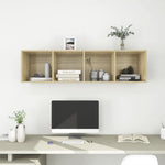 Vegghengt Tv-Benk Sonoma Eik 37X37X142,5 Cm Konstruert Tre
