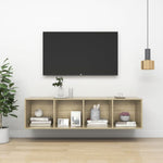 Vegghengt Tv-Benk Sonoma Eik 37X37X142,5 Cm Konstruert Tre