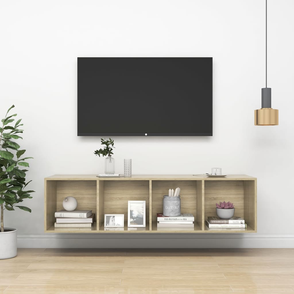 Vegghengt Tv-Benk Sonoma Eik 37X37X142,5 Cm Konstruert Tre