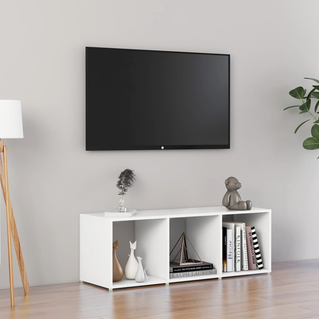 Tv-Benk Hvit 107X35X37 Cm Konstruert Tre