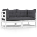 2-Seters Hagesofa Med Puter Hvit Heltre Furu