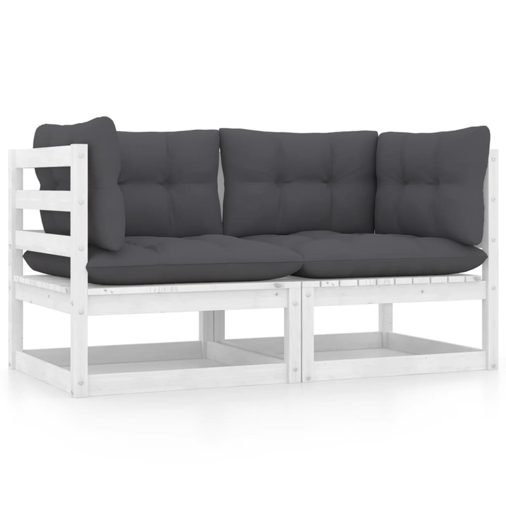 2-Seters Hagesofa Med Puter Hvit Heltre Furu