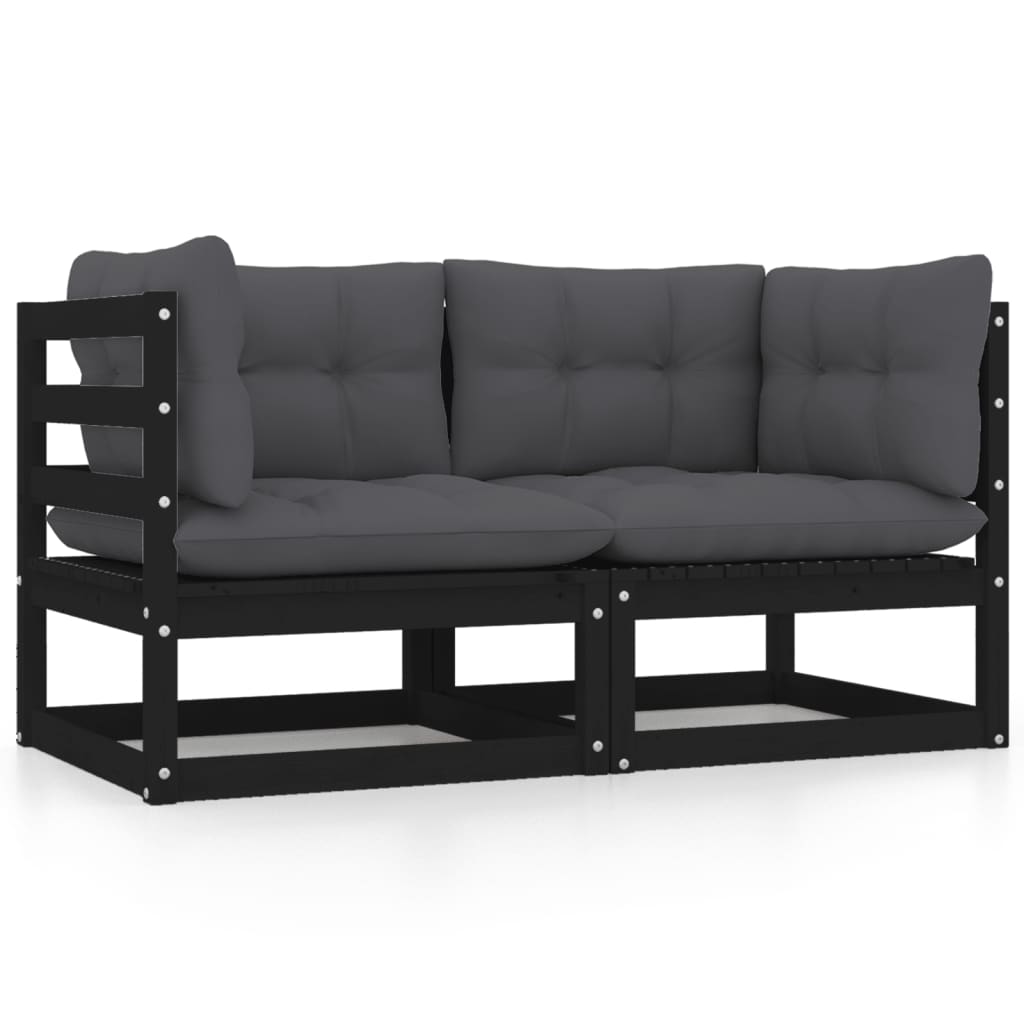 Hagesofa 2-Seters Med Puter Svart Heltre Furu