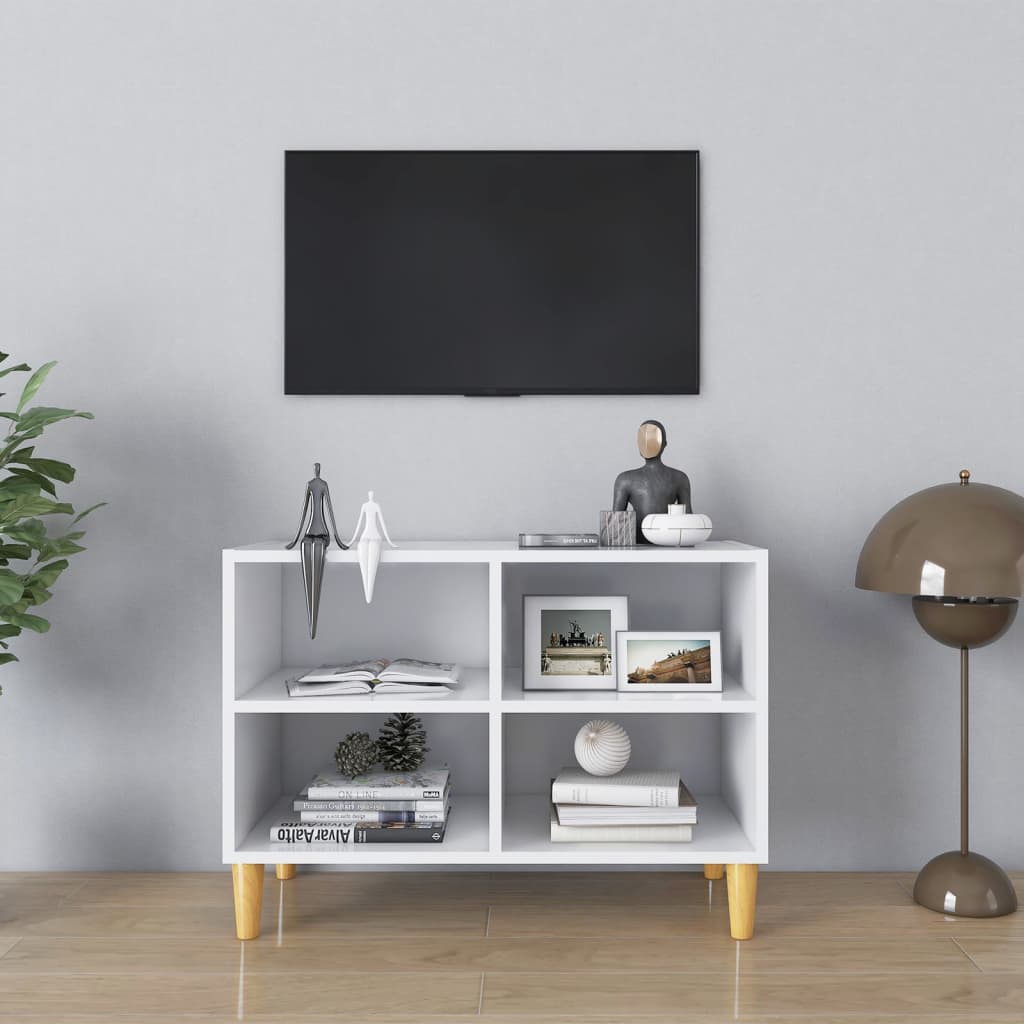 Tv-Benk Med Ben I Heltre Hvit 69,5X30X50 Cm