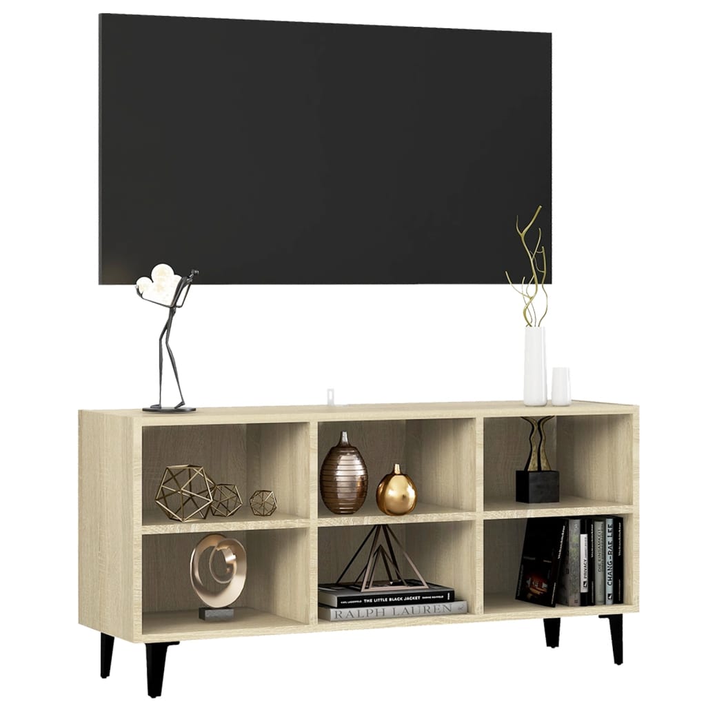 Tv-Benk Med Metallben Sonoma Eik 103,5X30X50 Cm