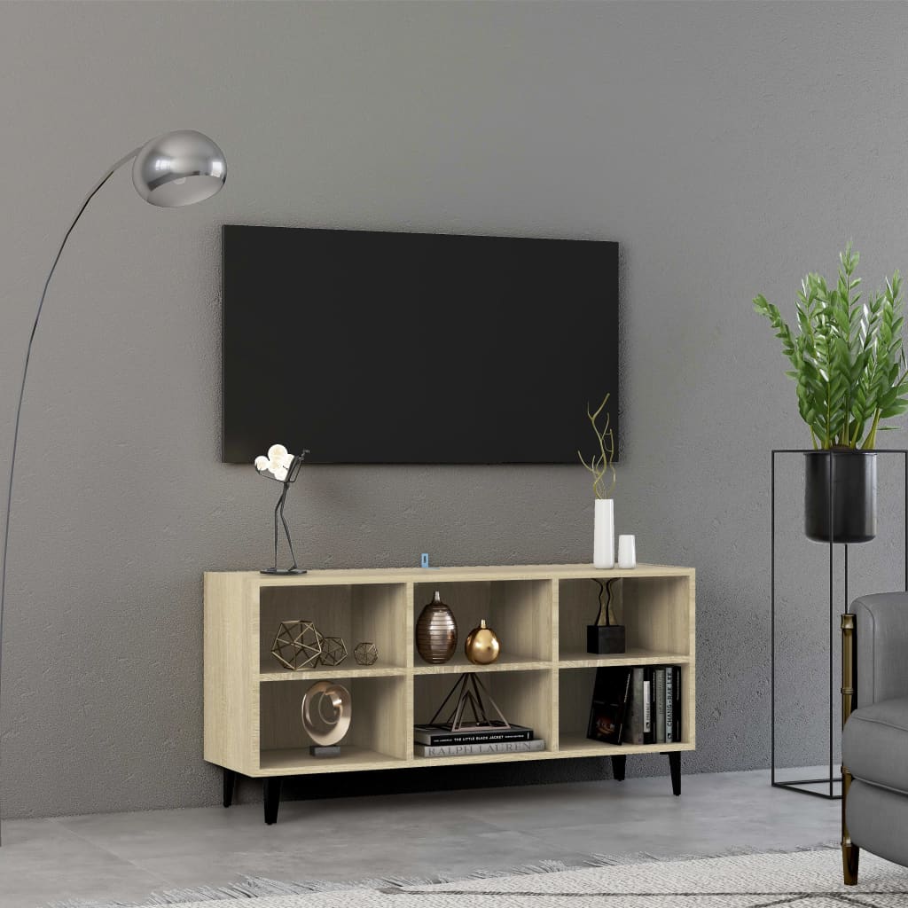 Tv-Benk Med Metallben Sonoma Eik 103,5X30X50 Cm