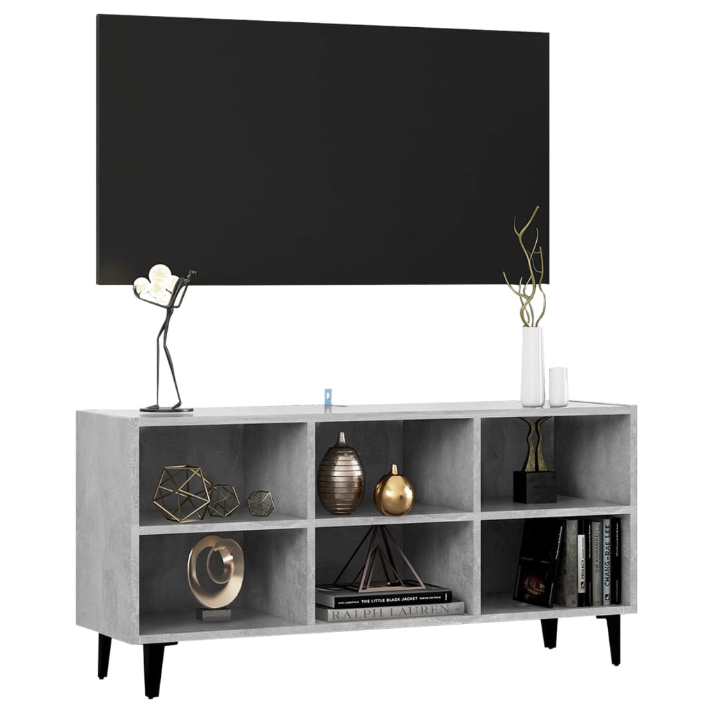 Tv-Benk Med Metallben Betonggrå 103,5X30X50 Cm