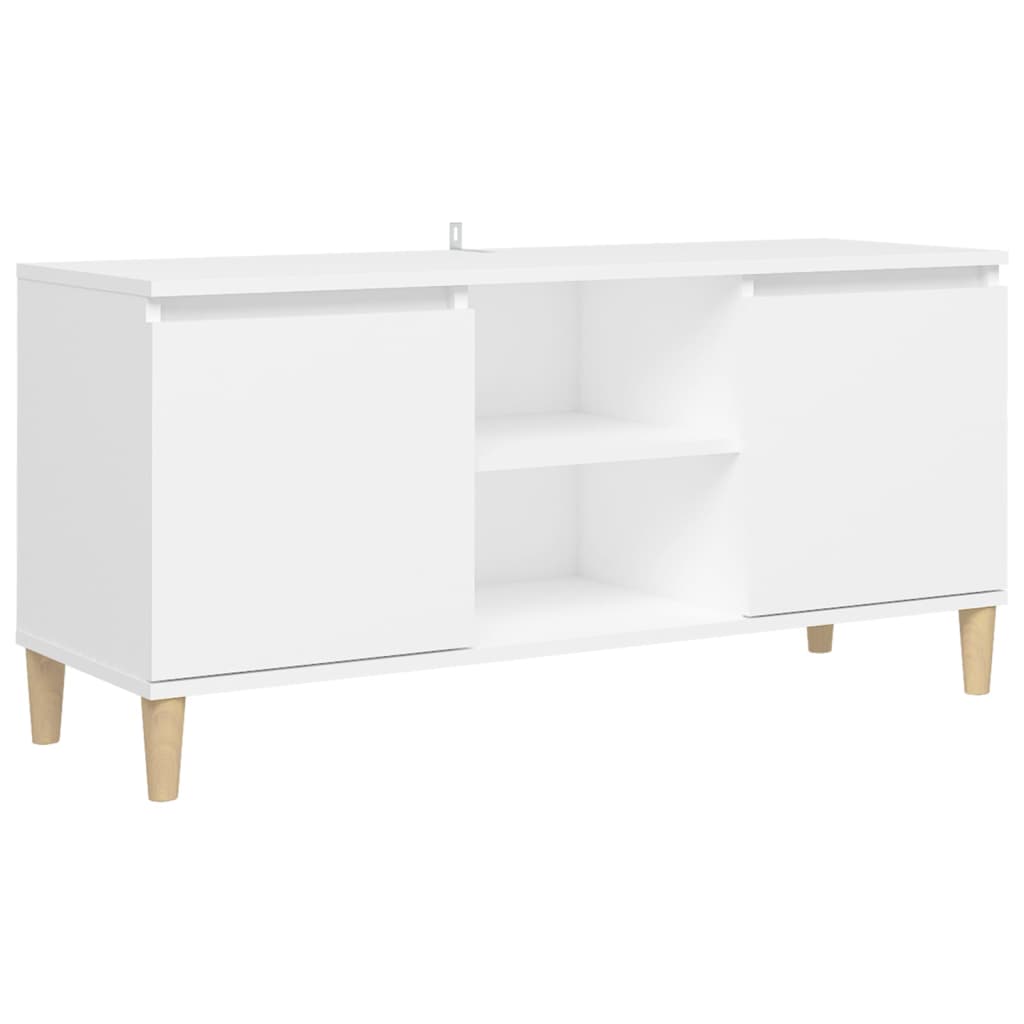 Tv-Benk Med Ben I Heltre Hvit 103,5X35X50 Cm