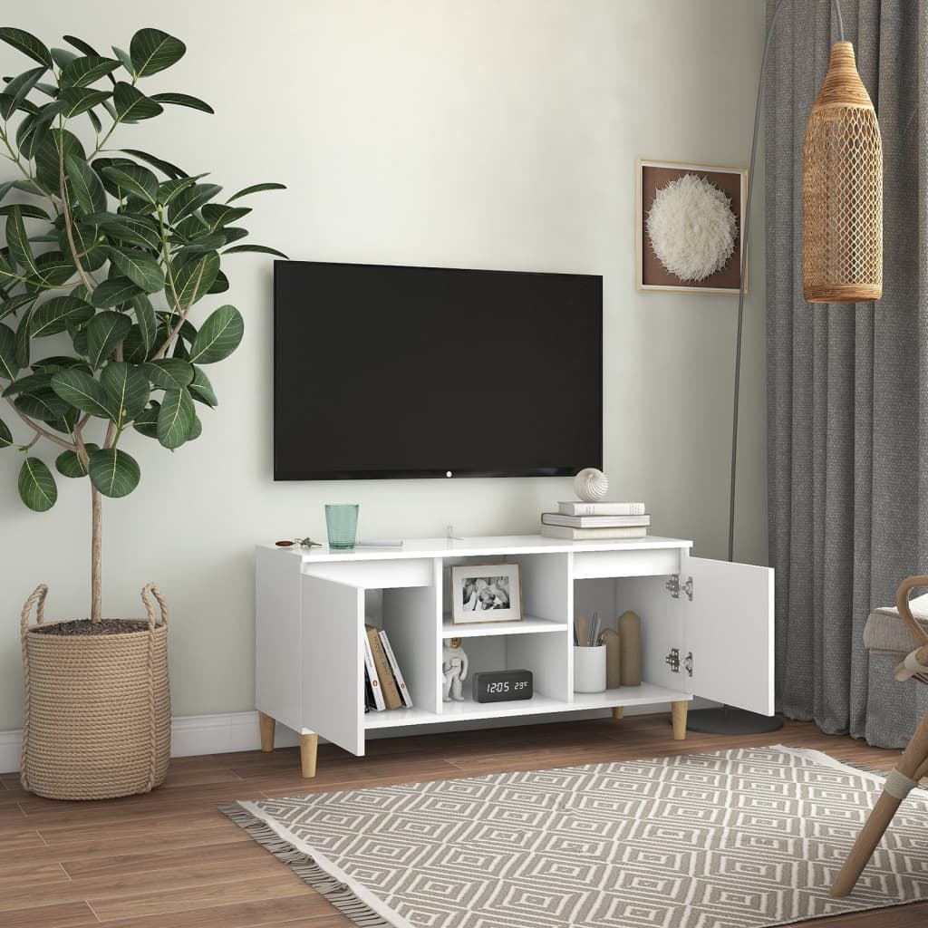 Tv-Benk Med Ben I Heltre Hvit 103,5X35X50 Cm