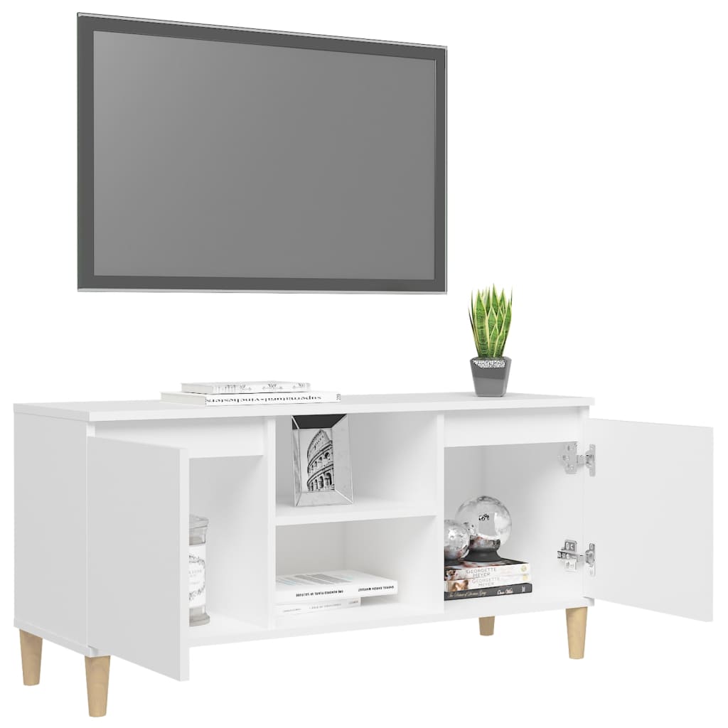 Tv-Benk Med Ben I Heltre Hvit 103,5X35X50 Cm