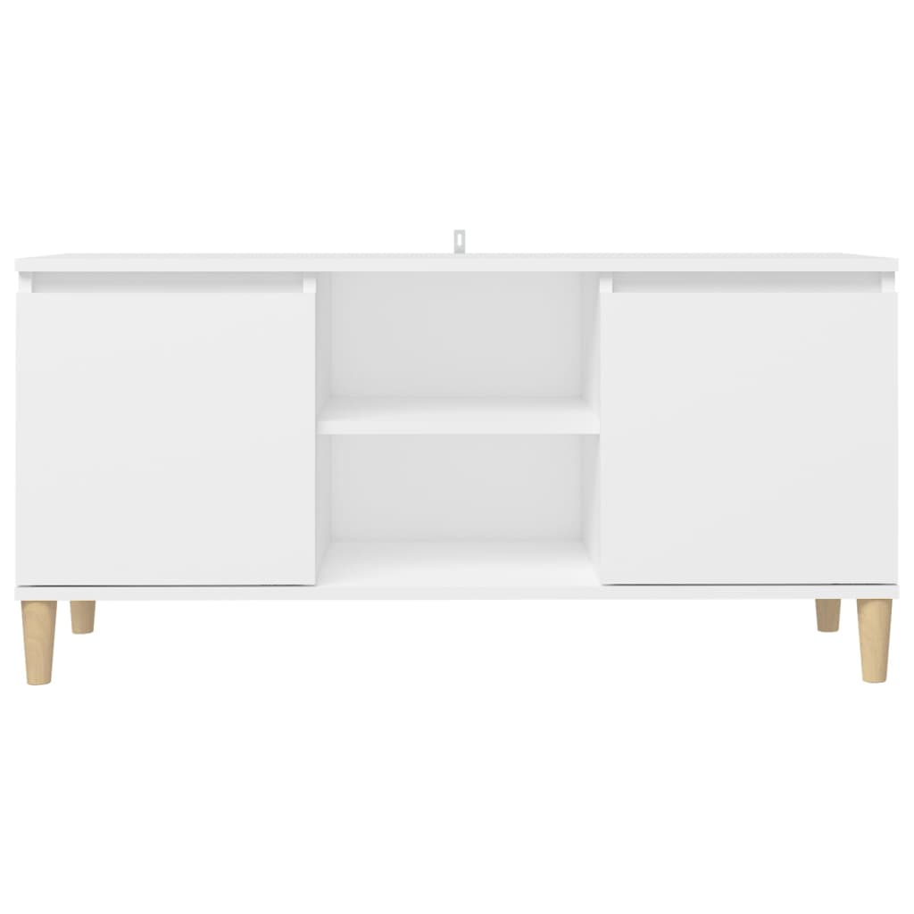 Tv-Benk Med Ben I Heltre Hvit 103,5X35X50 Cm