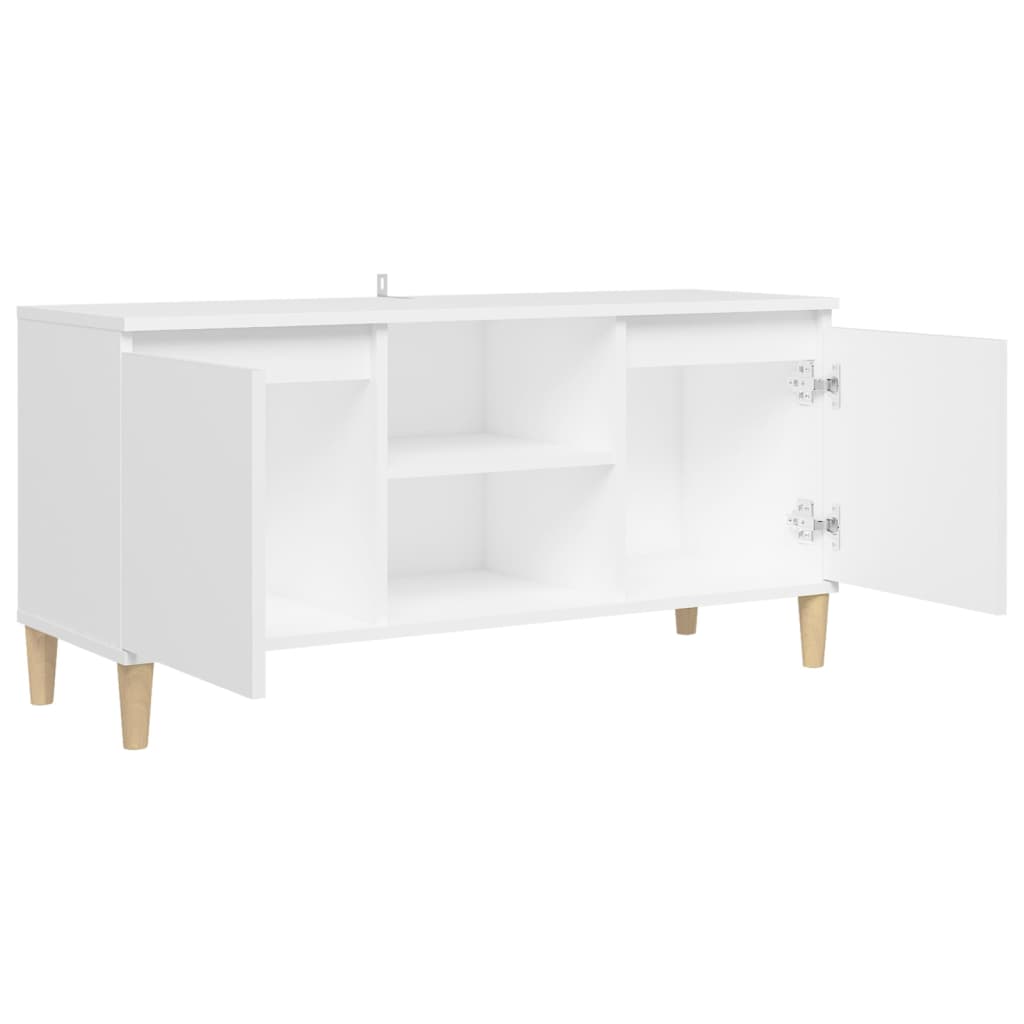 Tv-Benk Med Ben I Heltre Hvit 103,5X35X50 Cm